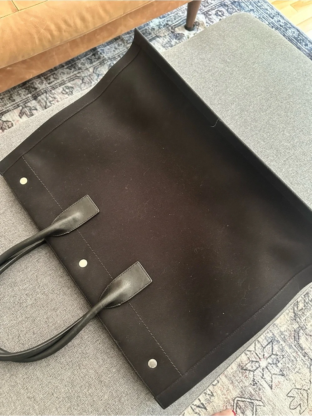 Saint Laurent Black Canvas Rive Gauche Tote with White Logo
